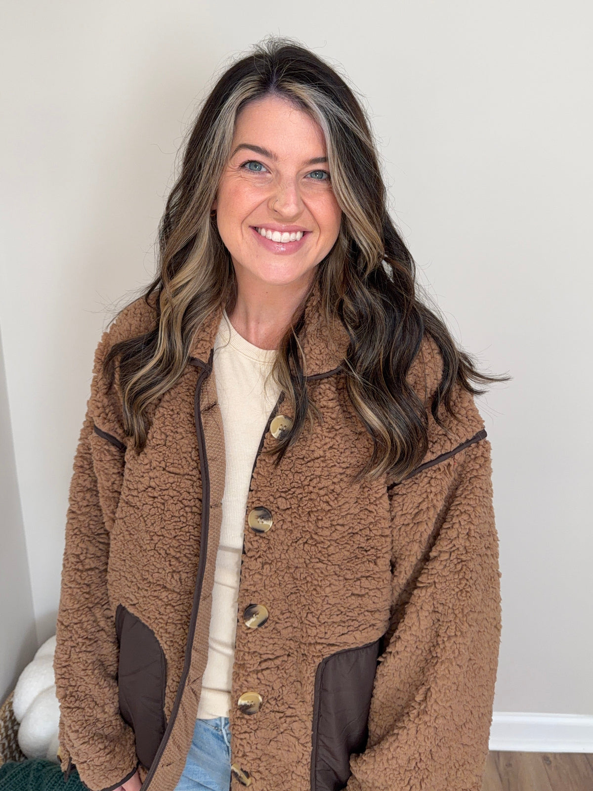 Loose Fit Sherpa Fleece Color Block Jacket