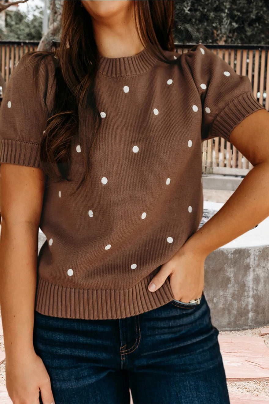 Polka Dot Bubble Short Sleeve Sweater